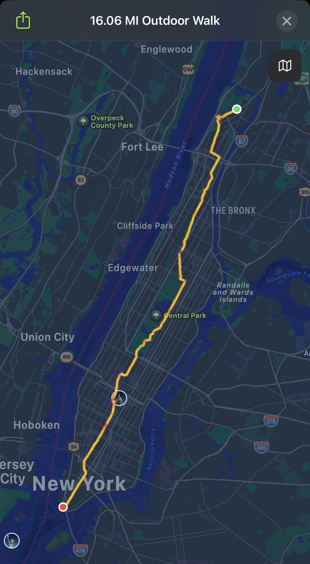 NYC Walking top to bottom route